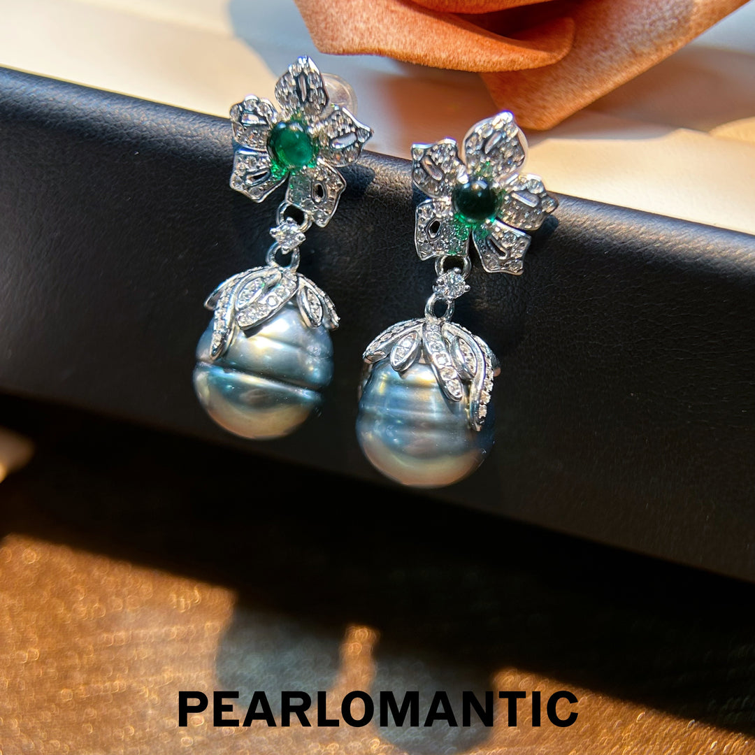 [Limited Time] Tahitian Black Baroque Pearl Floral-Set S925 Silver Earing Studs