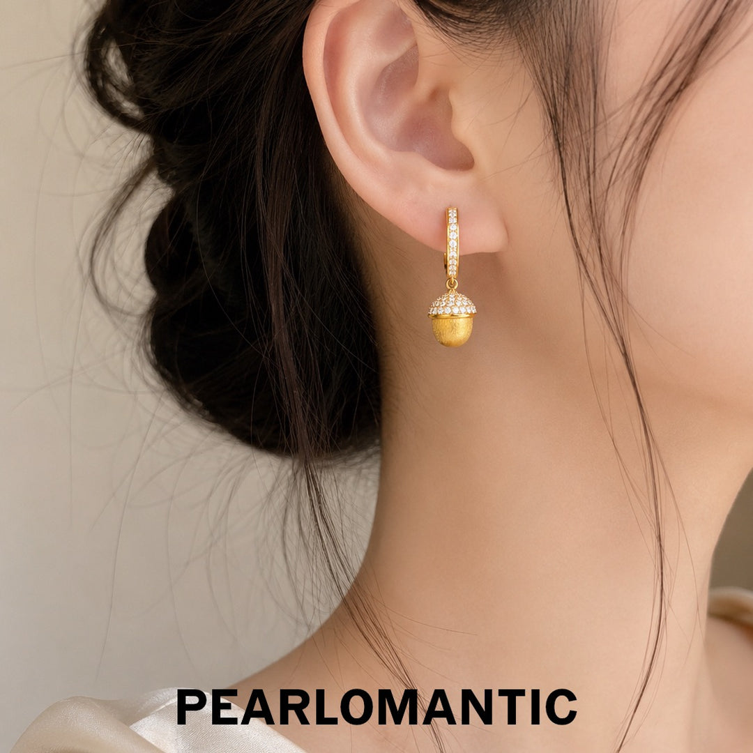 [Designer’s Choice] Golden Acorn Italian-Made S925 Gold-Plated Pinecone Drop Earrings