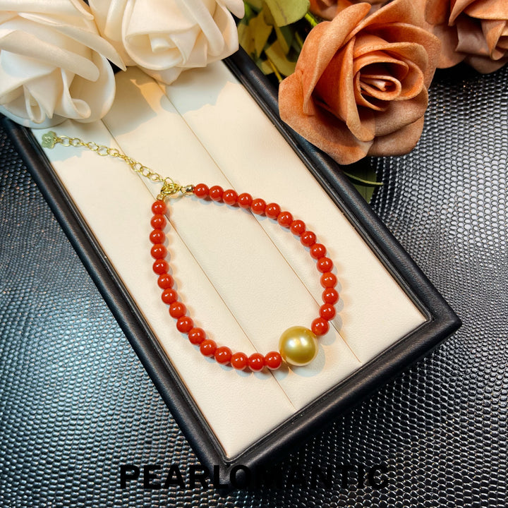 [Designer's Chioce] Japan Made - Golden Pearl & Coral Crimson Sunbeam Bracelets