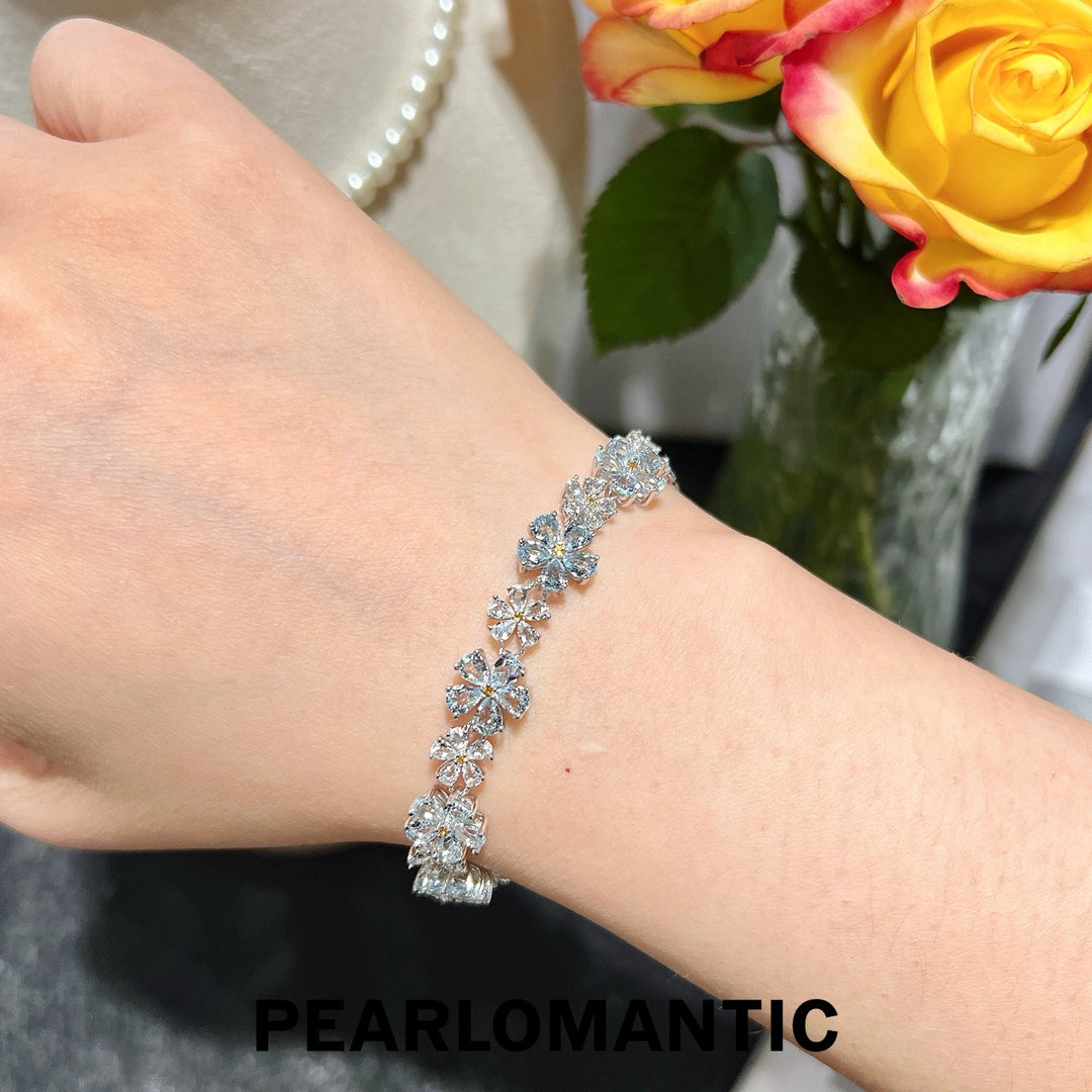 [Designer's Chocie] Azure Blossom Unique S925 Aquamarine Bracelet w/ S925 Silver