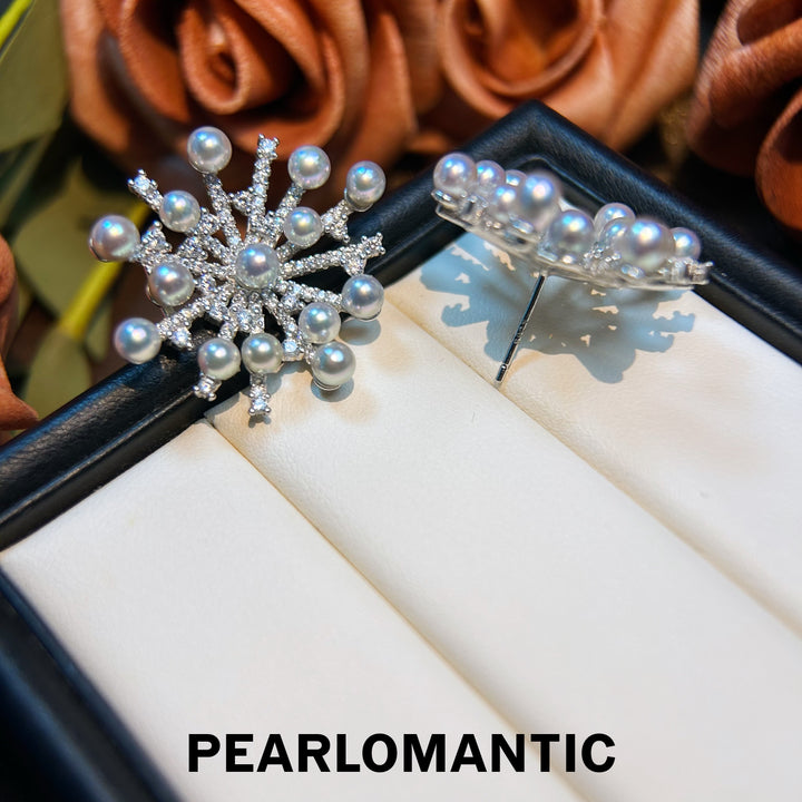 [Everyday Essentials] Akoya Pearl Silver Blue Snowflake Fireworks Earring Studs