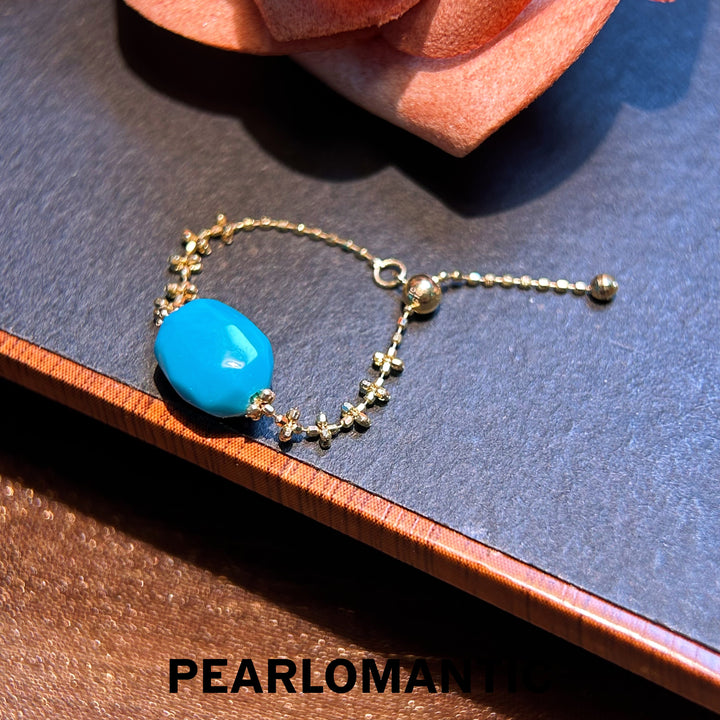 [Fine Jewelry] 18k Gold & Starlet Accent Blue Turquoise Adjustable Gold Ring