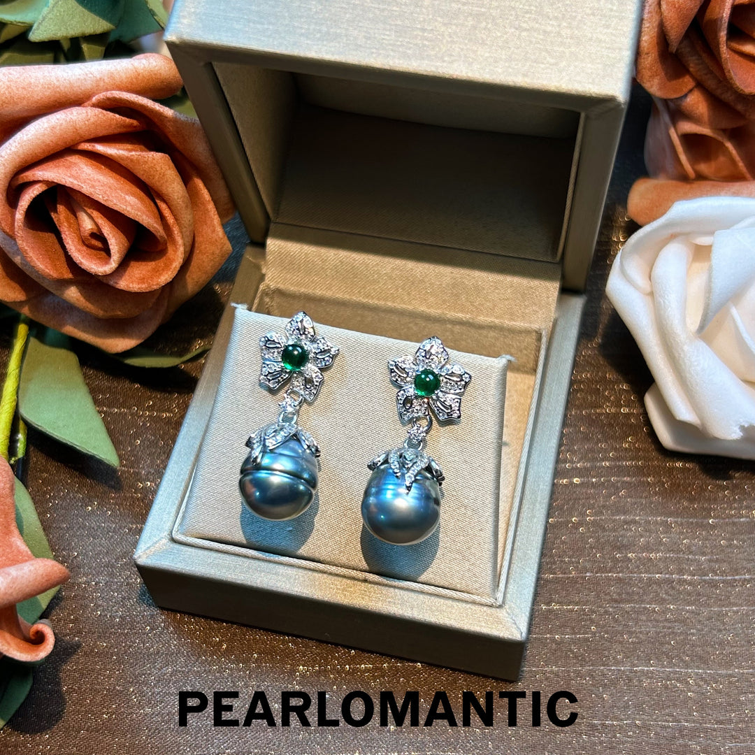 [Limited Time] Tahitian Black Baroque Pearl Floral-Set S925 Silver Earing Studs