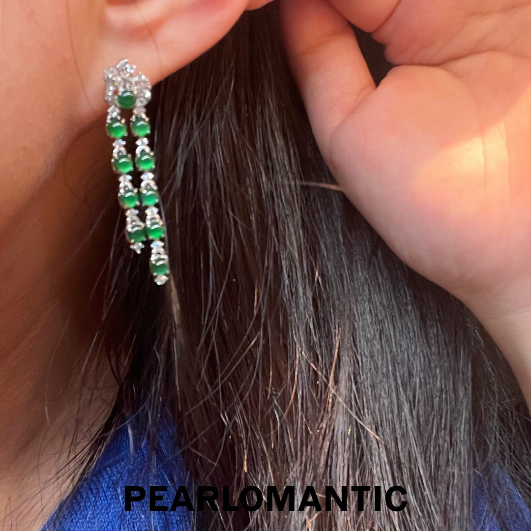 [Designer's Choice] S925 Silver & Jade Verdant Cascade Chalcedony Tassel Earrings