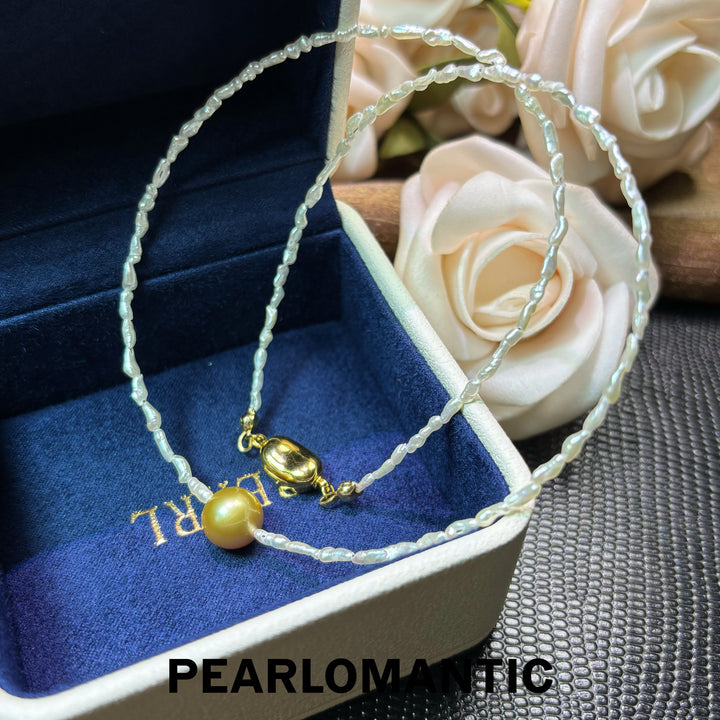 [Designer’s Choice] Golden Dew 10mm Deep Golden South Sea Pearl &amp; Keshi Necklace