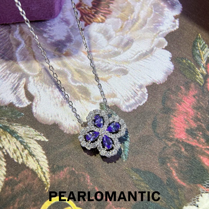 [618 Sale] Natural Tanzanite Four Leaf Clover Necklace w/ S925 Silver