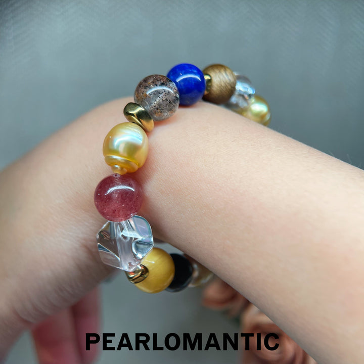 [Elección del diseñador] Viaje dorado: pulsera de perlas barrocas premium y varias gemas con herencia