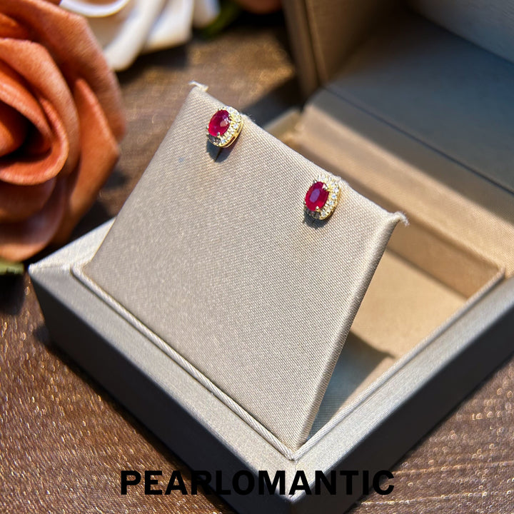 [Fine Jewelry] 18K Gold Pigeon Blood Ruby (0.5ct) & Diamond (0.1ct) Stud Earrings