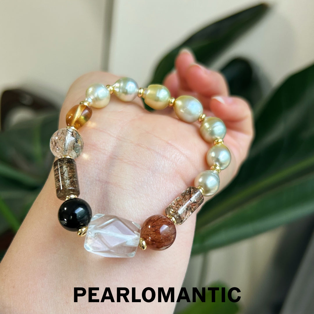 [Designer's Choice] South Sea Golden Baroque Pearl & Crystal Golden Ripple Bracelet (2)