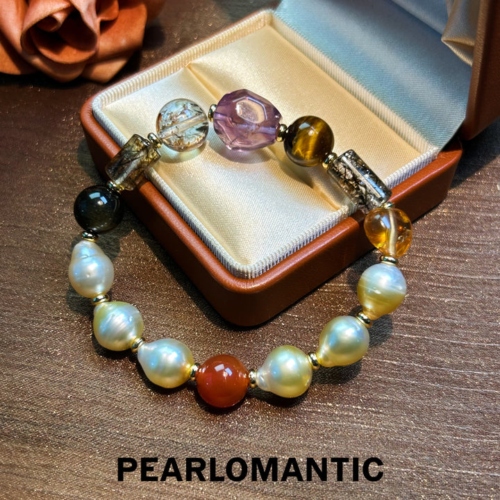 [Designer's Choice] South Sea Golden Baroque Pearl & Crystal Golden Ripple Bracelet (3)