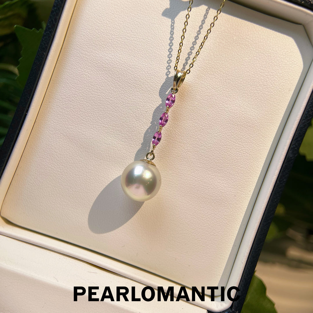 [Fine Jewelry] 14K Gold White South Sea Pearl & Pink Sapphire Pendant