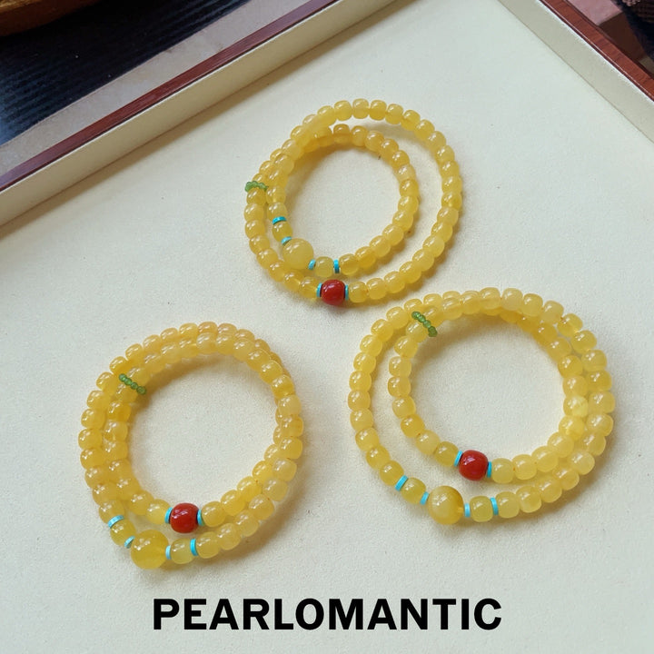 [Designer’s Choice] Golden Glow Natural Beeswax Turquoise Red Agate Double-Wrap Bracelet