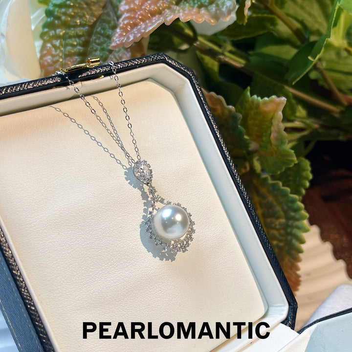 [Fine Jewelry] 18k Gold White South Sea Pearl & Zircon Pendants w/ S925 Chain