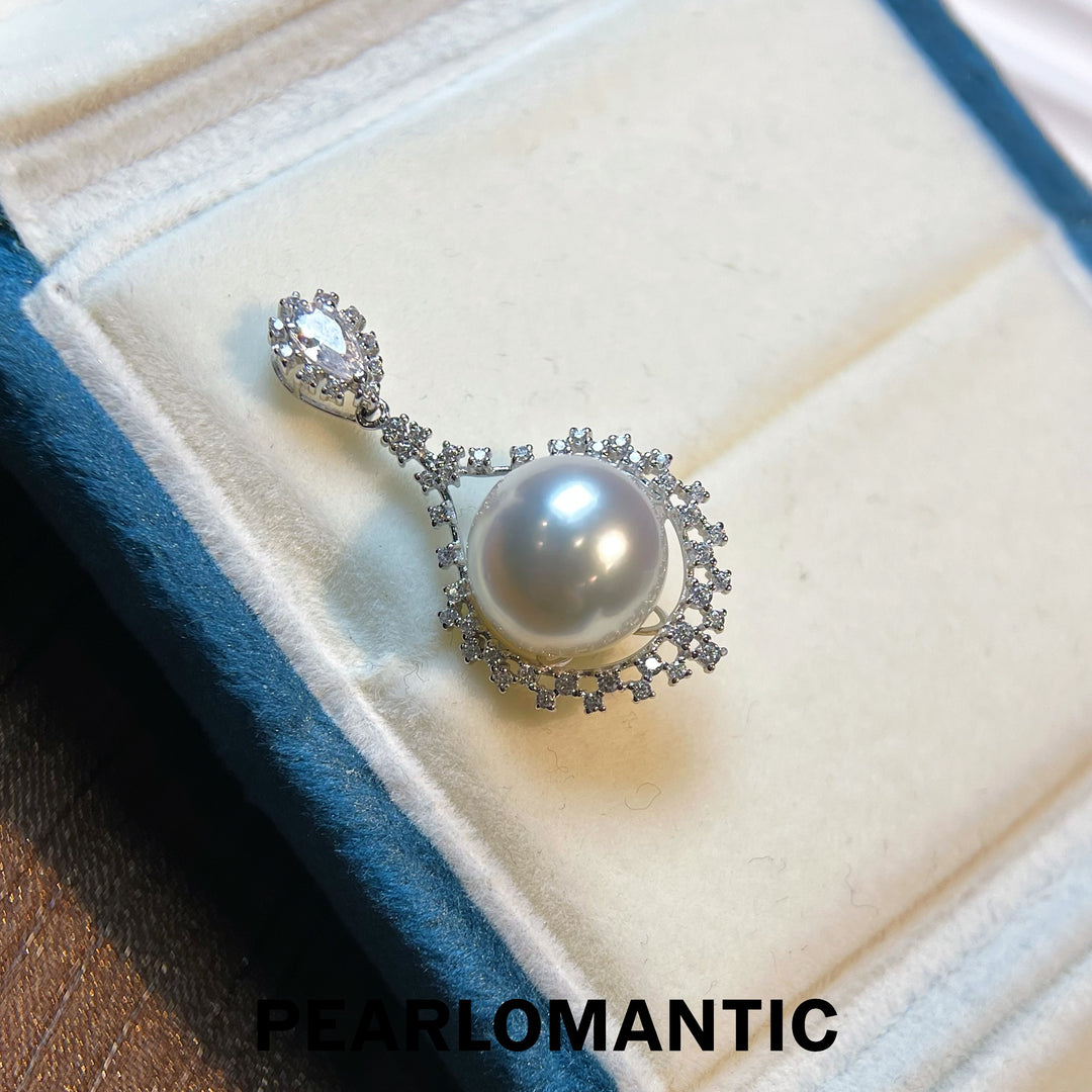 [Fine Jewelry] 18k Gold White South Sea Pearl & Zircon Pendants w/ S925 Chain