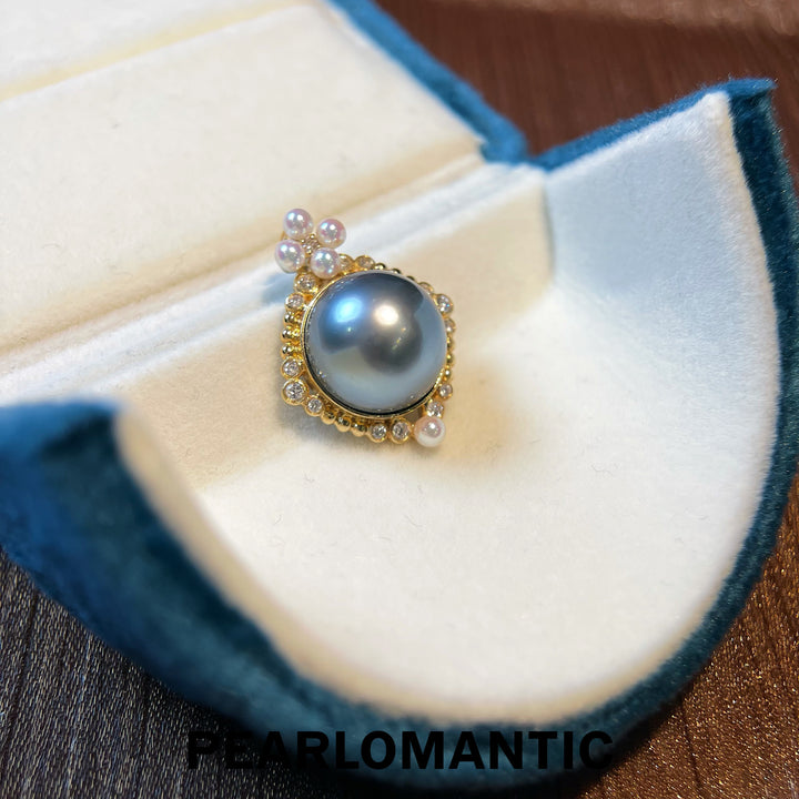 [Fine Jewelry] 18k Gold Tahitian Mabe Pearl & Akoya & Diamond Pendants w/ S925 Chain