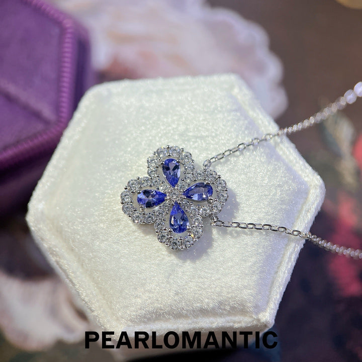 [618 Sale] Natural Tanzanite Four Leaf Clover Necklace w/ S925 Silver