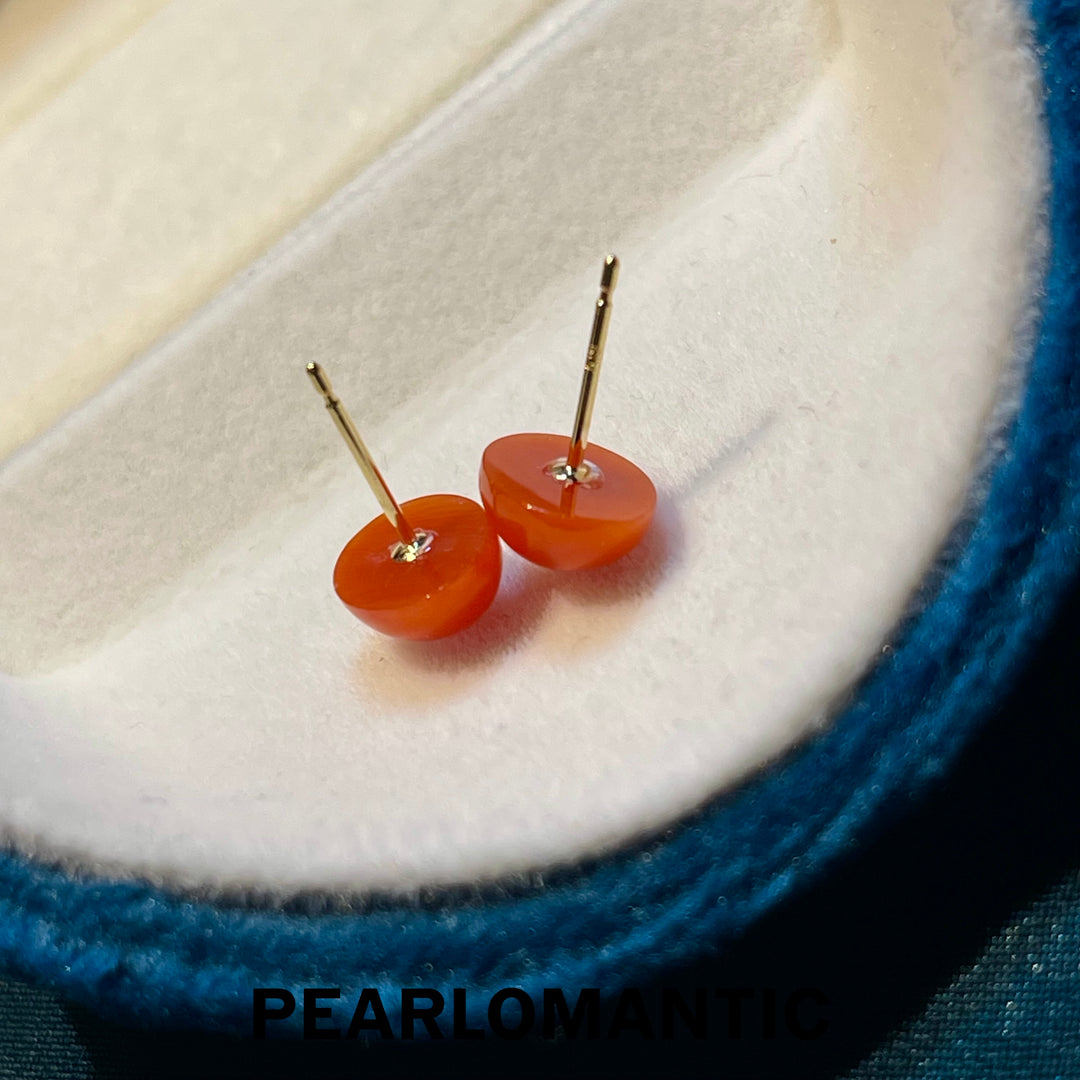 [Fine Jewelry] 18k Gold & Aka Coral 7.5*9mm Classic Essnetials Earring Studs