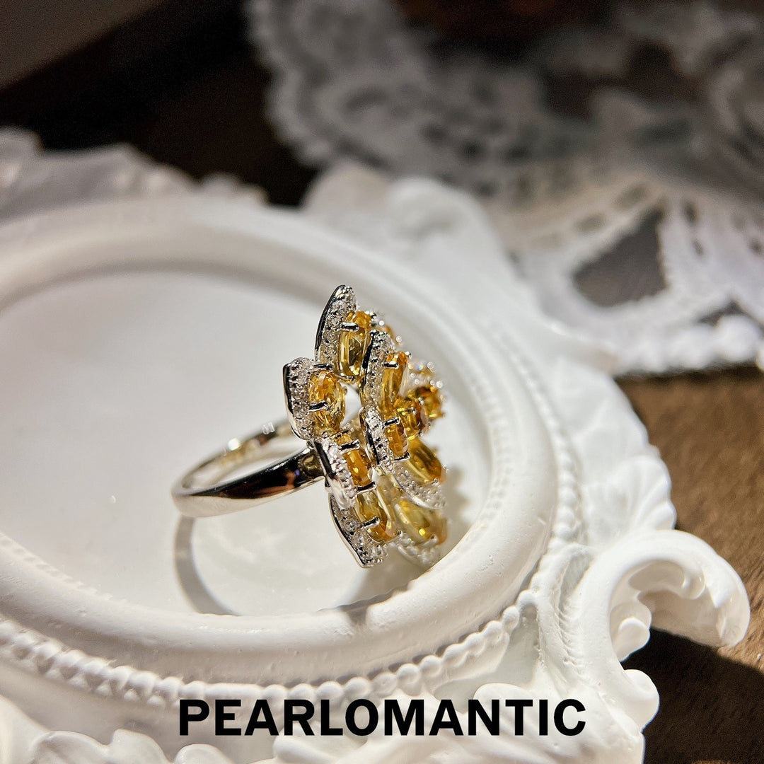 [Designer's Choice] Citrine 5.6ct Sunflower Splendor S925 Silver Adjustable Ring