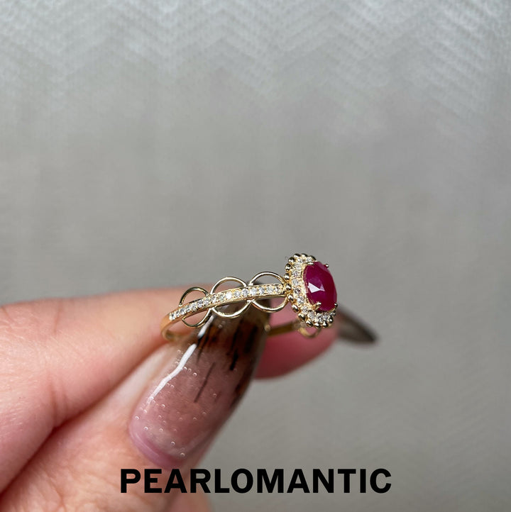 [Fine Jewelry] 18k Gold & Ruby & Diamonds Ring Size US 6 Halo Rings