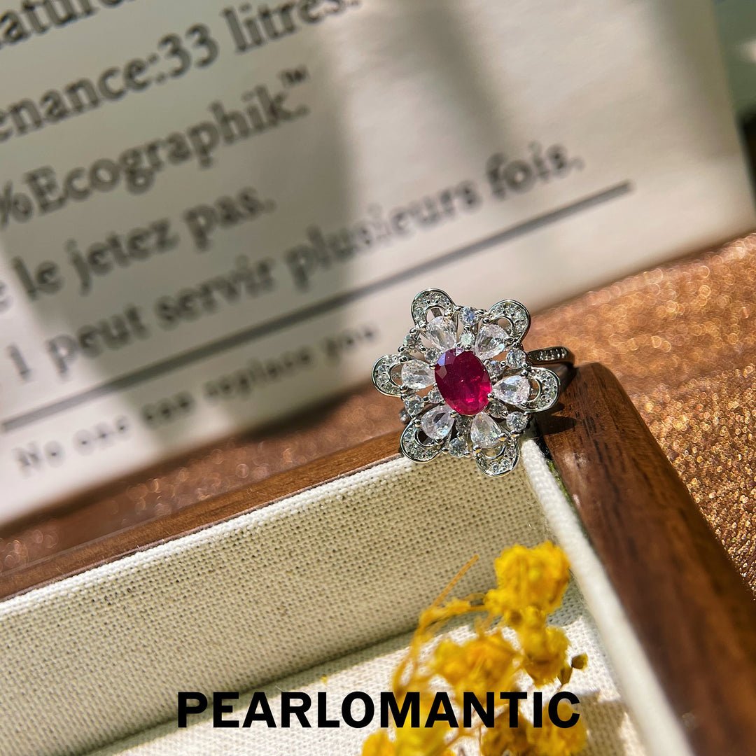 [Designer's Choice] S925 Silver Natural Ruby Blossom Design Adjustable Rings