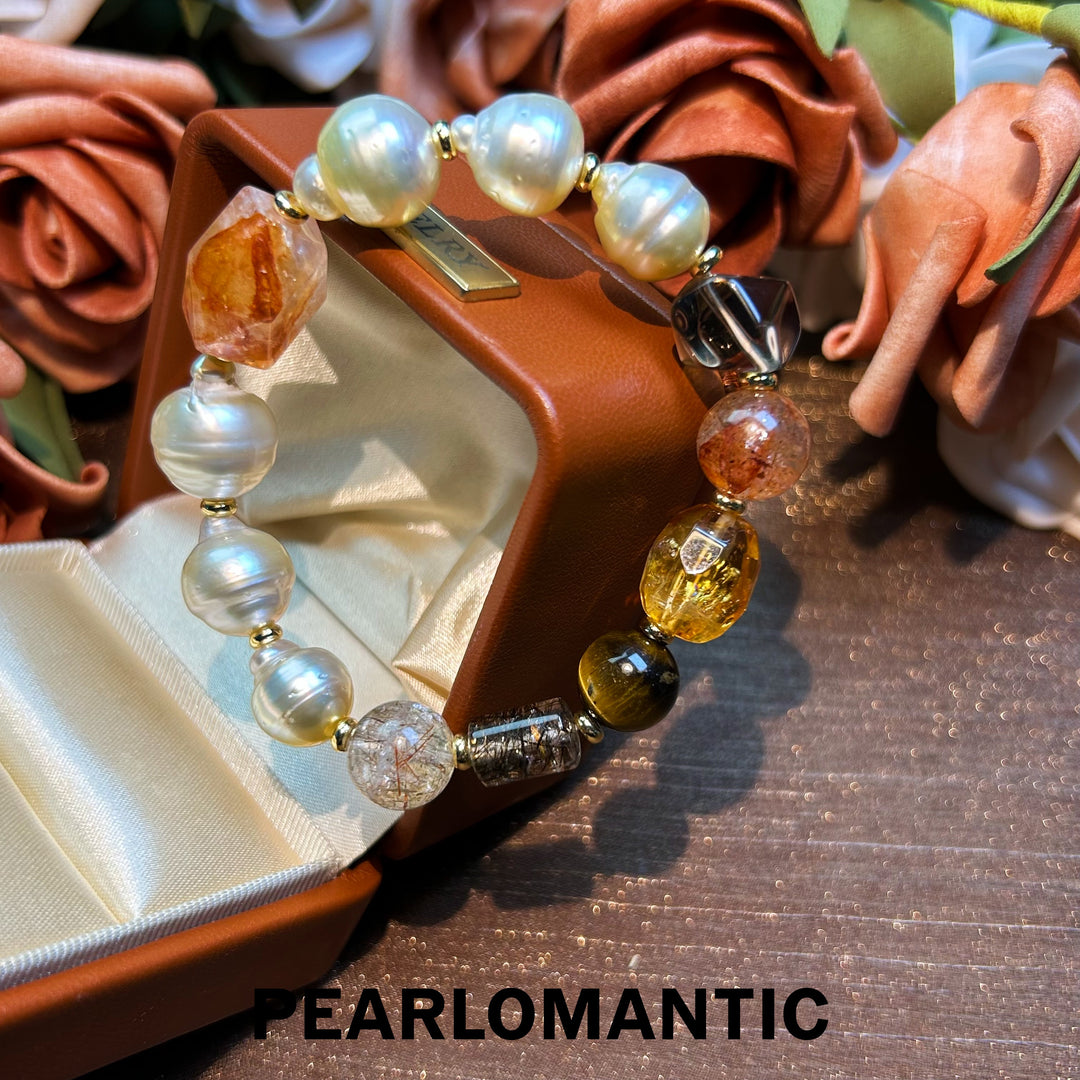 [Designer's Choice] South Sea Golden Baroque Pearl & Crystal Golden Ripple Bracelet (5)