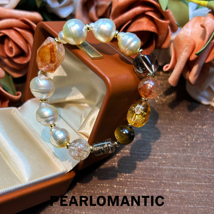 [Designer's Choice] South Sea Golden Baroque Pearl & Crystal Golden Ripple Bracelet (5)