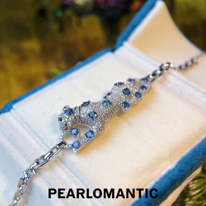 [Designer's Choice] S925 Silver Natural Sapphire Leopard Design Adjustable Bracelets