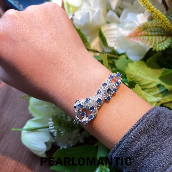 [Designer's Choice] S925 Silver Natural Sapphire Leopard Design Adjustable Bracelets