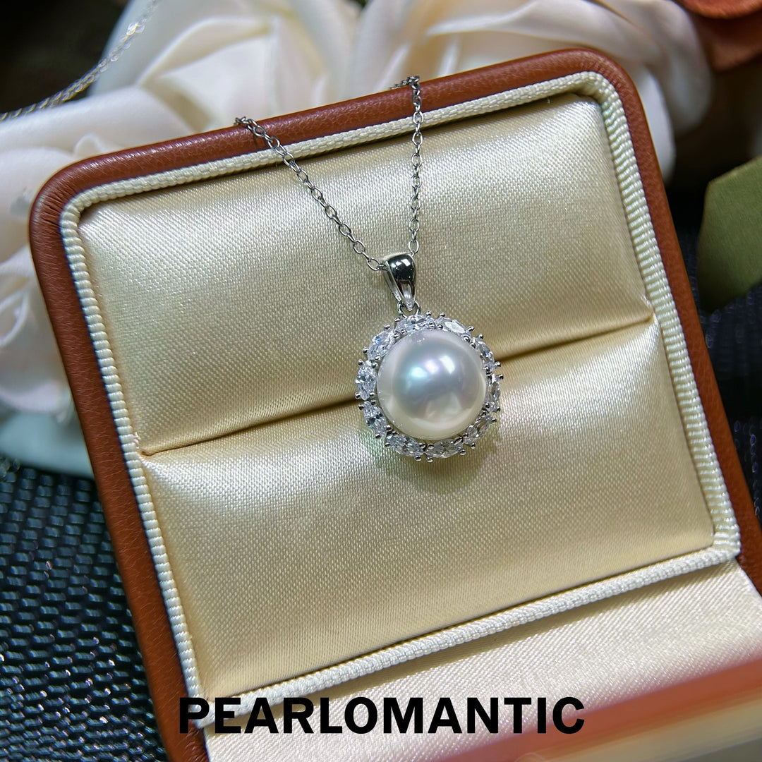 [Spring Sale] Royal Silk Radiant 11mm SSW Pearl Halo Necklace w/ S925 Silver