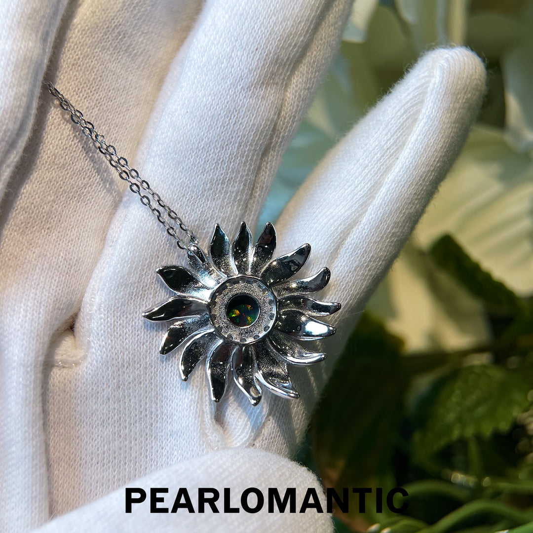 [Designer's Choice] S925 Silver Black Opal Sunflower Design Pendants