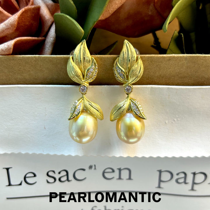 [Designer's Choice] South Sea Golden Pearl 11*13 Buccellati Style Earring Studs & S925 w/ Gold Plated