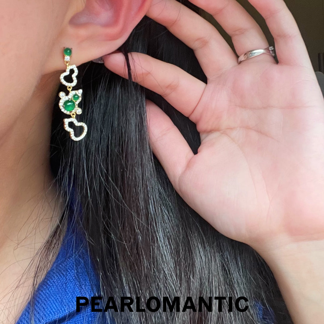 [Designer's Choice] S925 Silver w/ Gold Plated & Jade Chalcedony Sparkle Drop Earrings