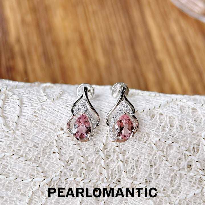 [618 Sale] Feather Design Pink Tourmaline Stud Earrings in S925 Silver