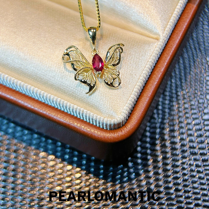 [Fine Jewelry] 18k Gold Ruby Marquise-cut Filigree Wings All-purpose Pendants