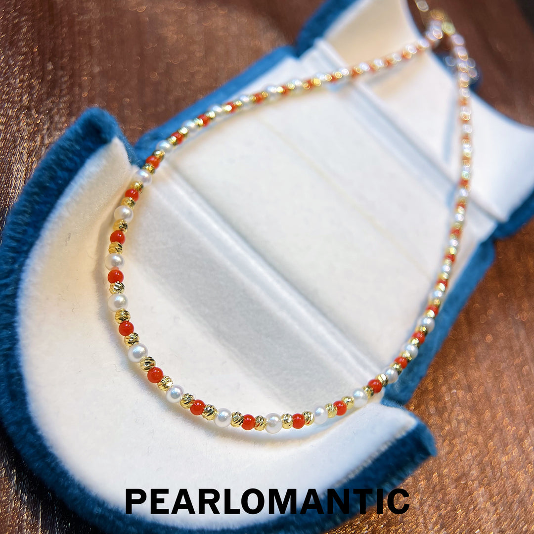 [Fine Jewelry] 18k Gold Adjustable Clasp Freshwater Pearl & Coral & 14k Gold-Filled Necklaces