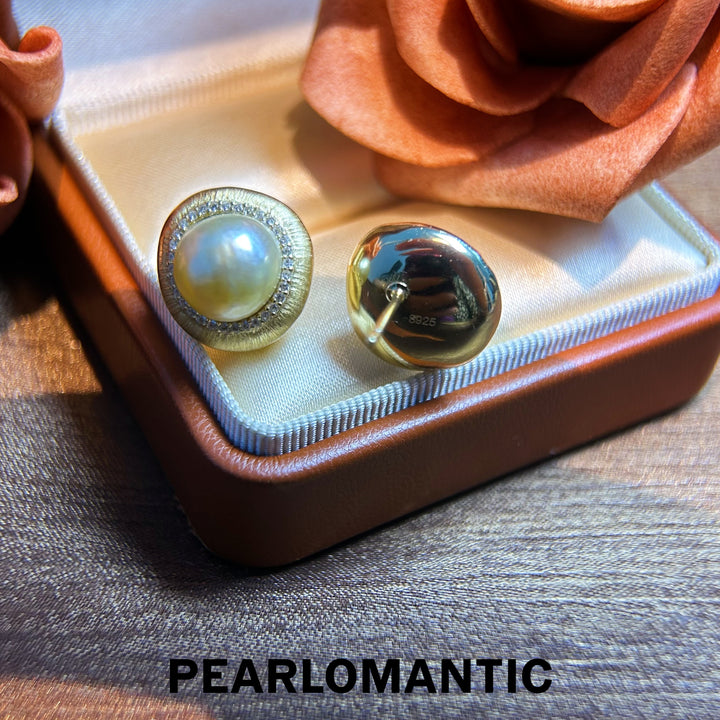 [Designer's Choice] Australian White Baroque Whisper of Gold Earring Studs w/ S925