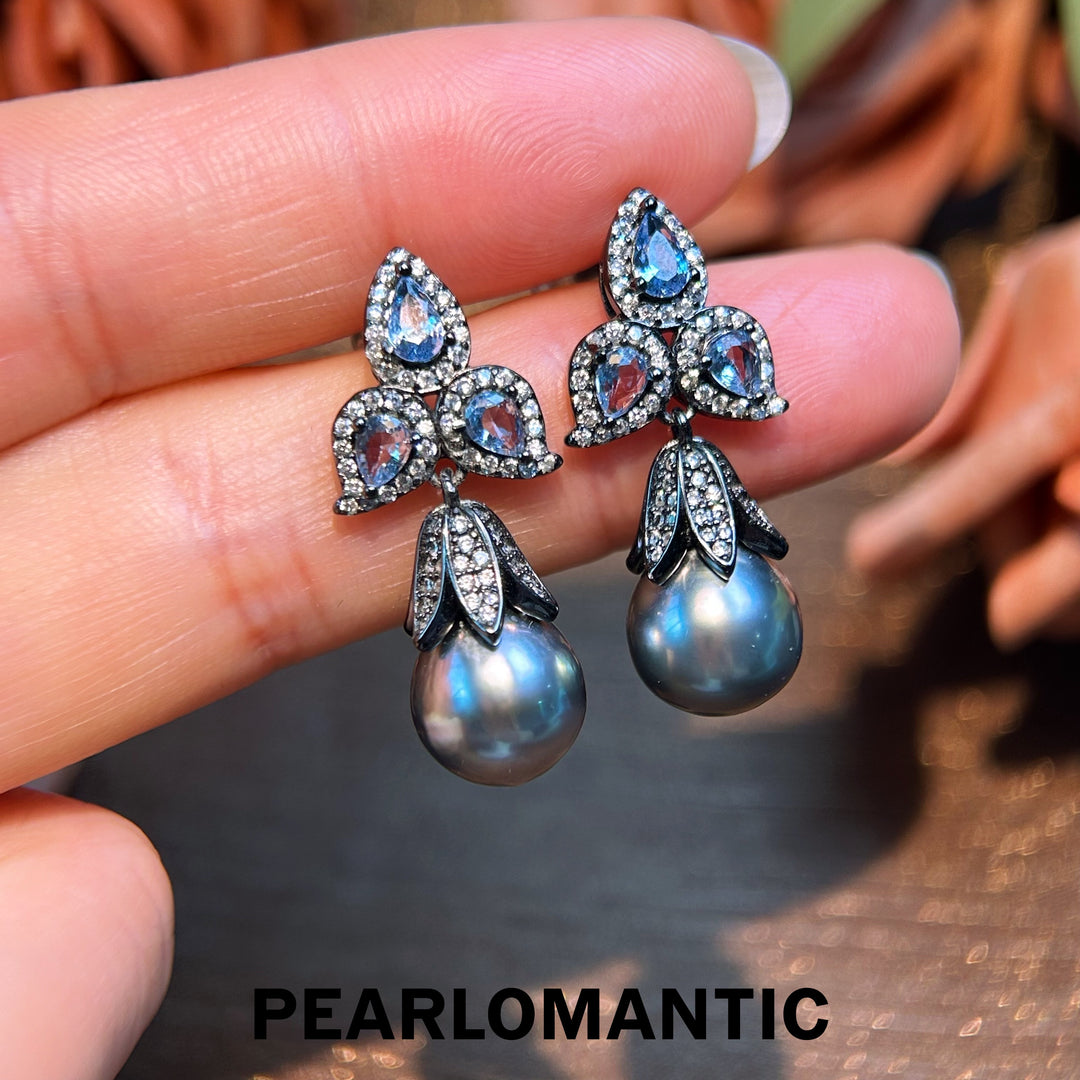 [Designer's Choice] Tahitian Black Pearl Tears of the Deep Earrings w/ S925 Silver
