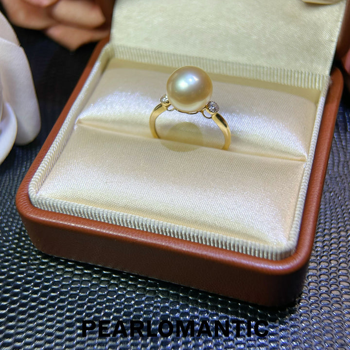 [618 Sale] Golden South Sea Pearl Minimalist Diamond Accent Ring in 18K Gold