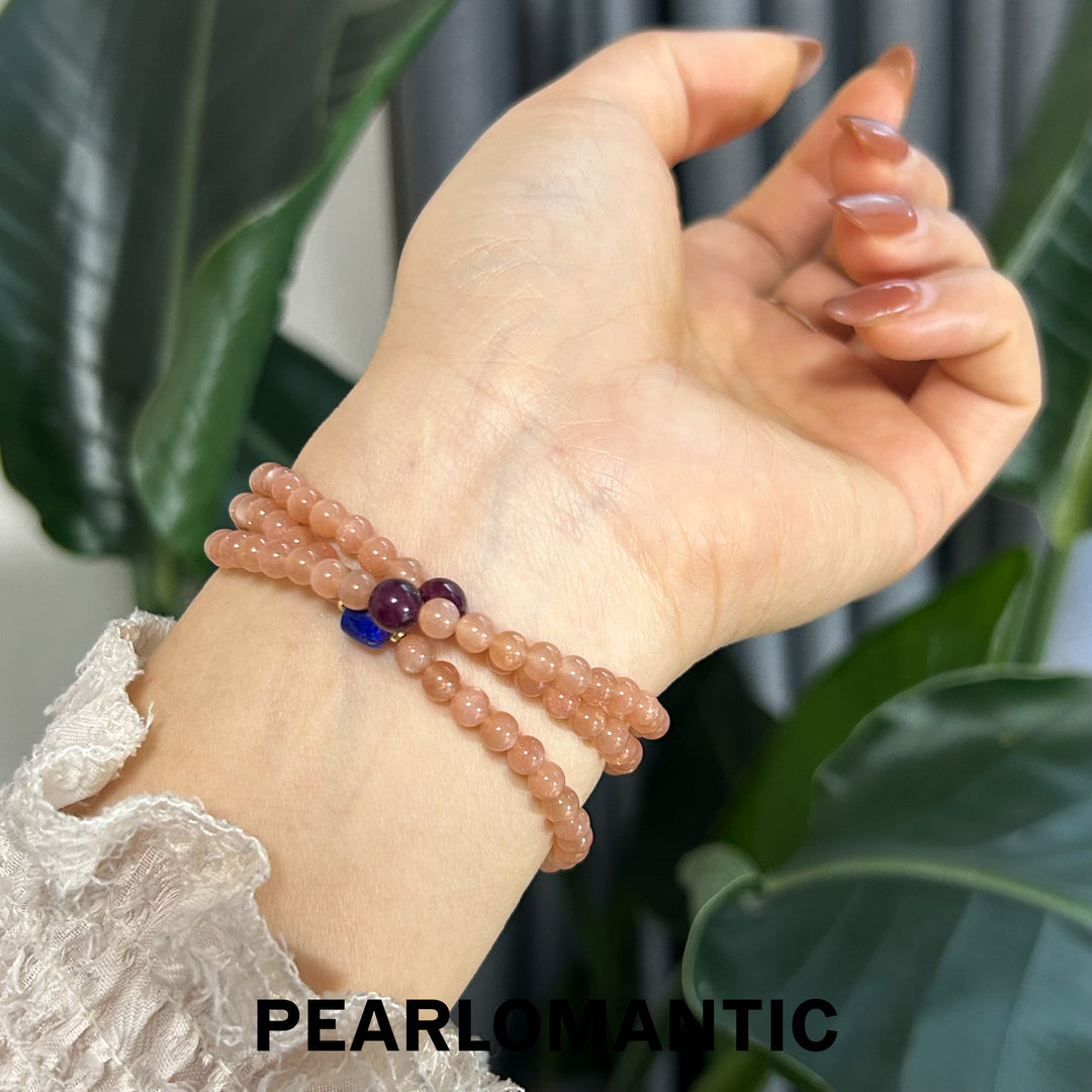[Elección del diseñador] Pulsera multivuelta de ágata roja y cristal con brillo de atardecer único
