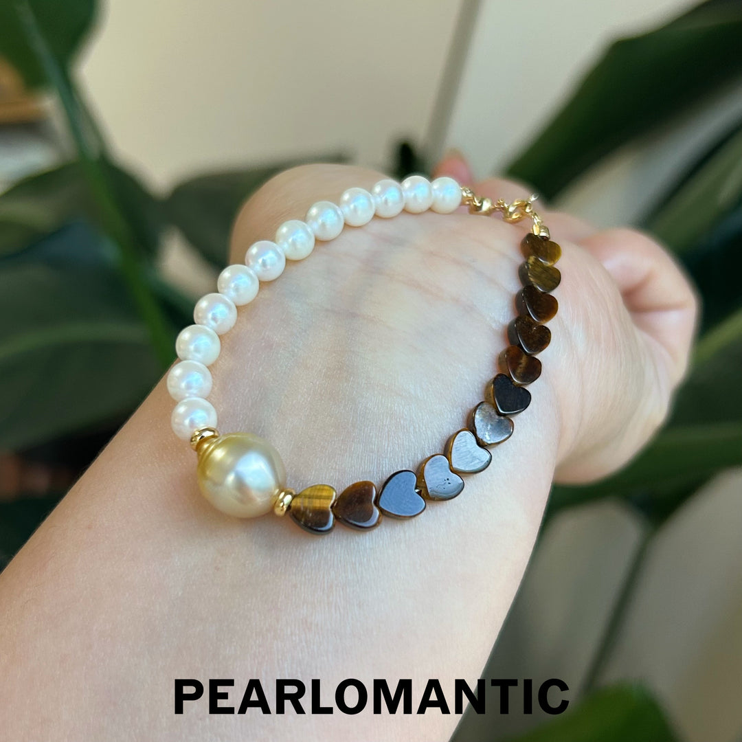 [Everyday Essentials] Akoya & South Sea Golden Pearl Sunset Heart Love Adjustable Bracelets