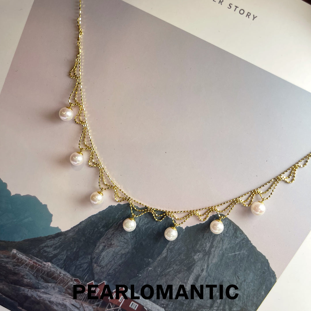 [Fine Jewelry] 18k Gold & Akoya Pearl 5.5-6mm Hand-Woven Necklace
