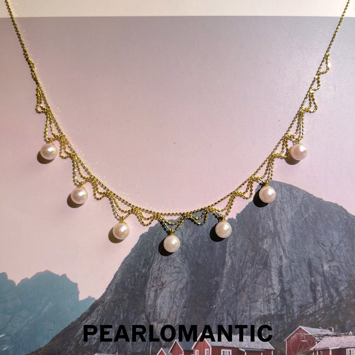 [Fine Jewelry] 18k Gold & Akoya Pearl 5.5-6mm Hand-Woven Necklace