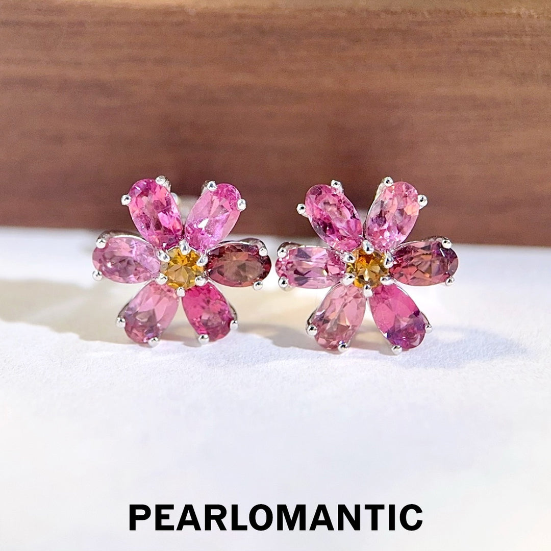 [Designer’s Choice] Blush Garden Natural Pink Tourmaline Flower Stud Earrings S925