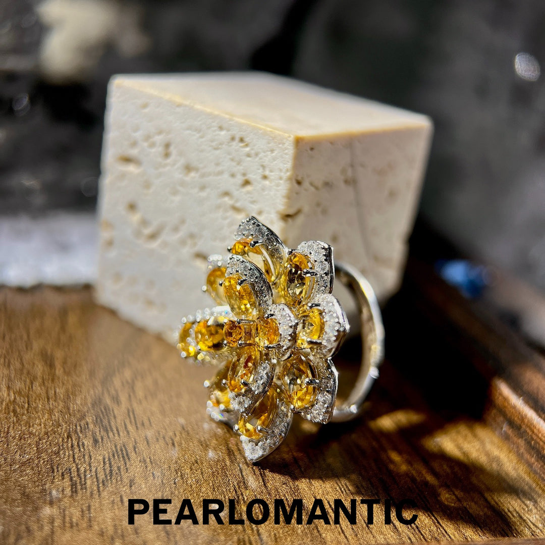 [Designer's Choice] Citrine 5.6ct Sunflower Splendor S925 Silver Adjustable Ring