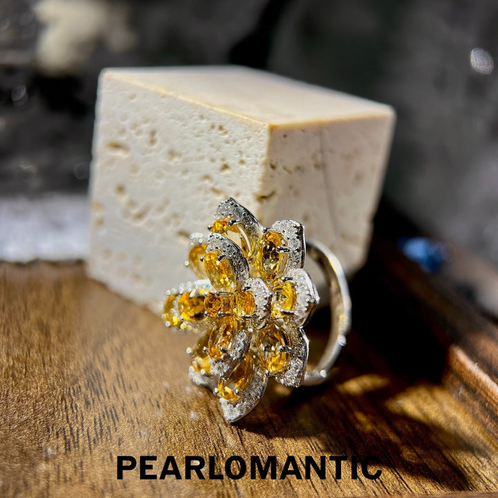[Designer's Choice] Citrine 5.6ct Sunflower Splendor S925 Silver Adjustable Ring