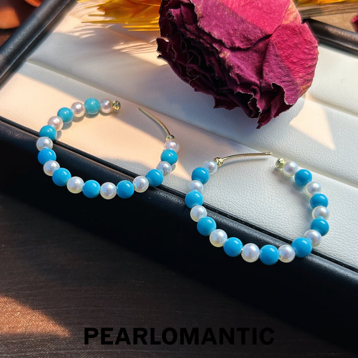 [Designer's Choice] Arizona Turquoise & Freshwater Pearl Ocean Bubble Earring Hoops