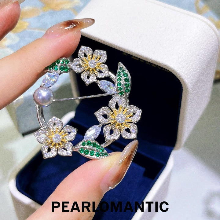 [Designer's Choice] S925 Silver Madama Color Petal Weave Akoya Pearl Brooch