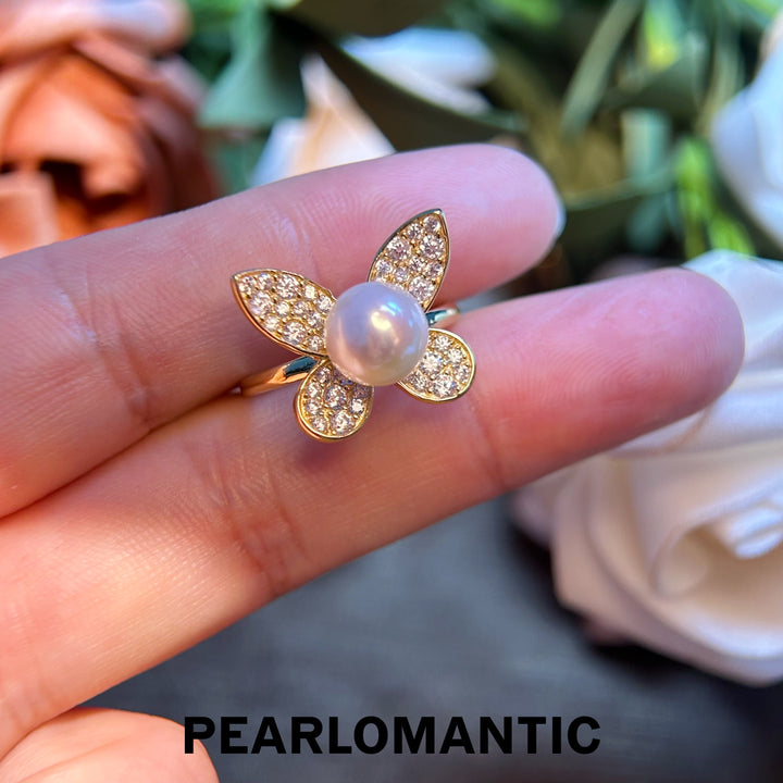 [Everyday Essentials] Freshwater Pearl Elegant Butterfly Adjustable Silver Ring