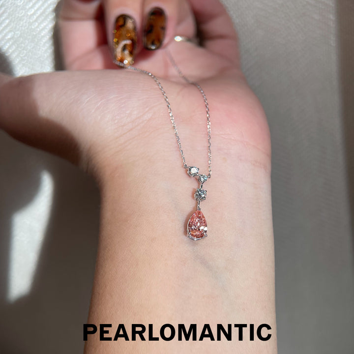 [Joyería Fina] Colgante Ajustable en Cascada Rosa de Diamantes Creados en Laboratorio con PT950