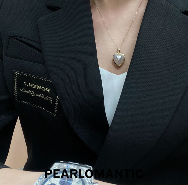 [Joyas finas] Colgantes de corazón Amami Dream con perlas mabe japonesas de oro de 18k y diamantes